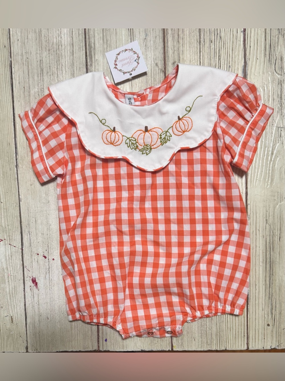 NWT Sweet Dreams Pumpkin Orange gingham bubble romper baby girls 3m boutique